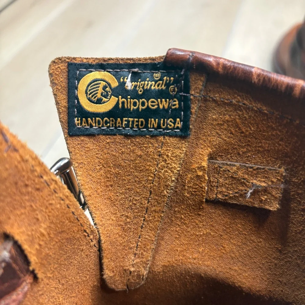 Chippewa 1901W15 Mens Leather Engineer Boots Tan Brown USA Made Size 9M Vibram